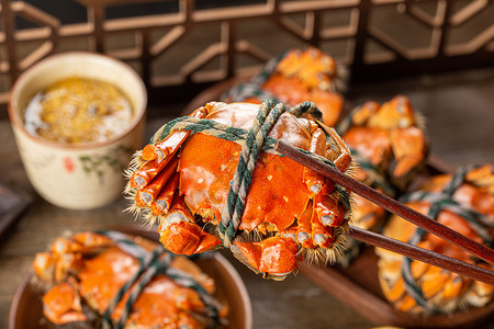 螃蟹筷子筷子夹起大螃蟹背景
