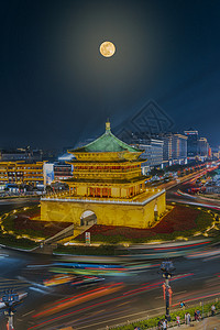 中秋节有月亮圆西安钟楼夜景背景