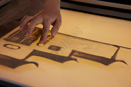 手绘创意折扇手绘沙画老师创作手部特写背景