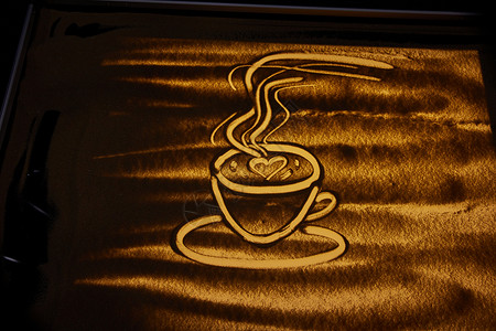 手绘抽象沙画咖啡高清图片