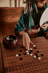 潮流复古下围棋的国风潮流美女特写背景