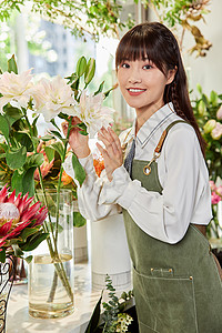 鲜花店美女销售员服务形象背景图片