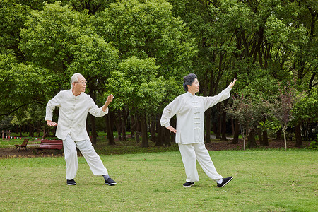 老人运动跳舞奶奶和爷爷公园打太极背景