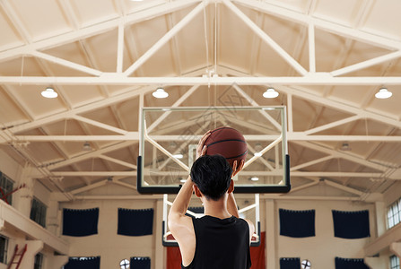 篮筐篮球篮球运动员投篮背影背景