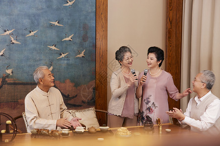 中国节假日老年人聚会快乐唱歌背景