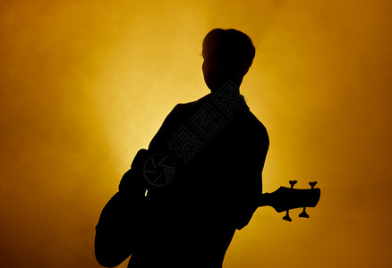 黄色音乐节音符男性歌手唱歌弹乐器轮廓剪影背景