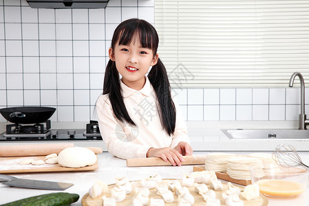 传统节气文化女孩学习包饺子背景
