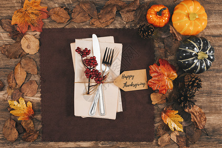 感恩节海报图片木质纹理下的感恩节刀叉背景
