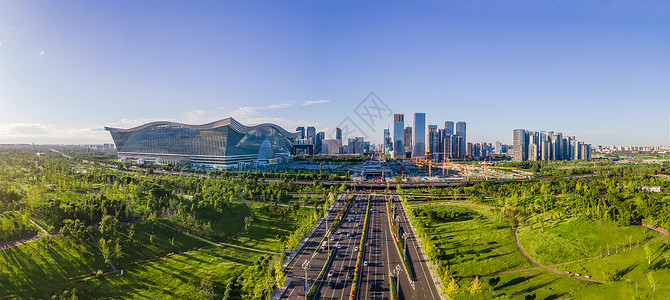 成都天府新机场航拍成都城市中轴线天府大道和天府新区cbd背景