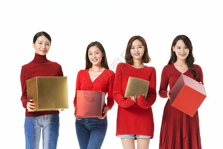 红包活动背景青春活力闺蜜姐妹过新年拿礼物盒背景
