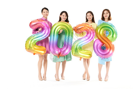 促销气球青春活力闺蜜姐妹欢庆迎新年背景