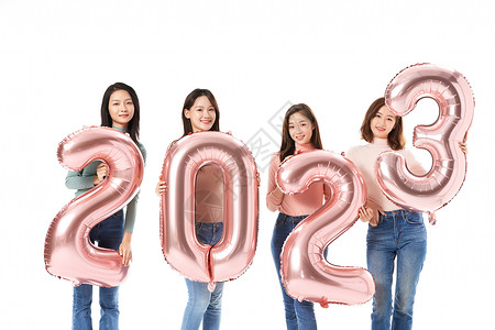 促销气球青春活力闺蜜姐妹欢庆迎新年背景