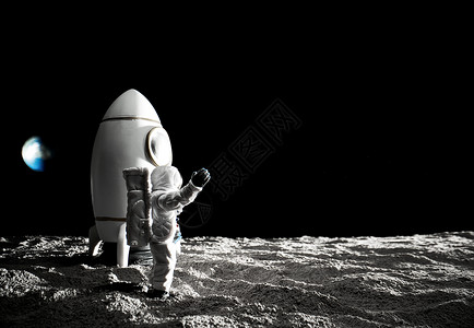 地球会动素材站在月球表面挥手致意的宇航员背景
