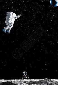科技背影悬浮在太空中跟地球挥手的宇航员背景