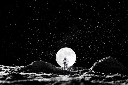 小人素材正规站在月球前的宇航员背景