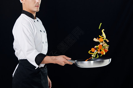 西餐厨师形象展示厨师颠勺炒菜特写背景