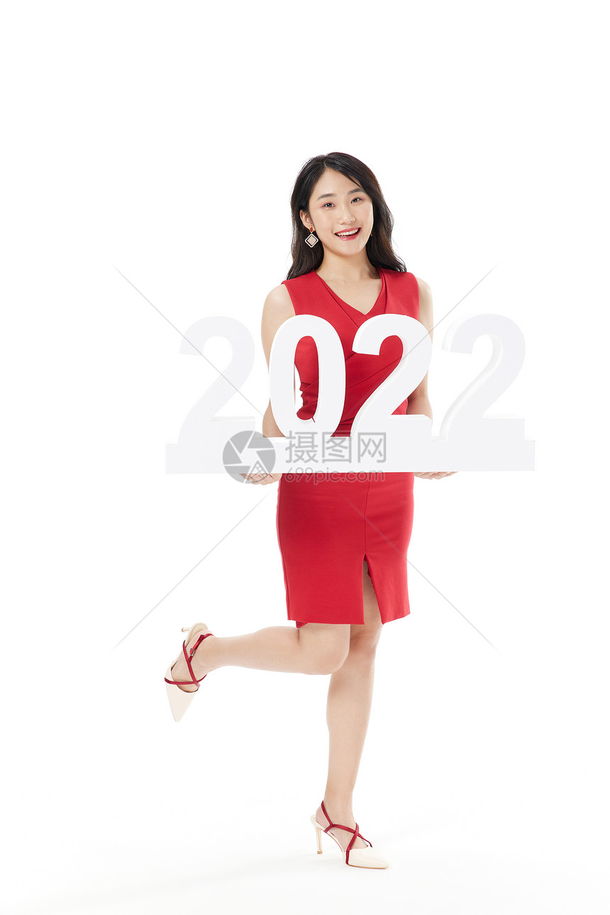 美女欢乐迎接新年2022图片