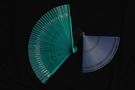 中国风蓝色纹理中国折扇扇子组合背景