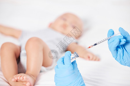 孩子发烧生病的宝宝打针治疗背景