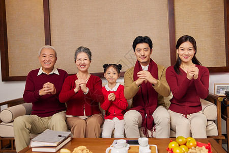 幸福一家人春节拜年手势图片