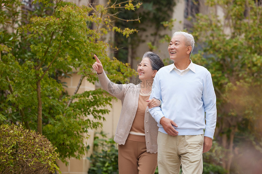 老年夫妇户外散步图片