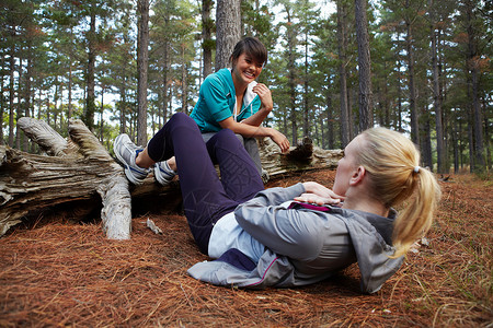 妇女一起在森林中锻炼图片