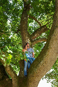 情侣一起站在树上图片