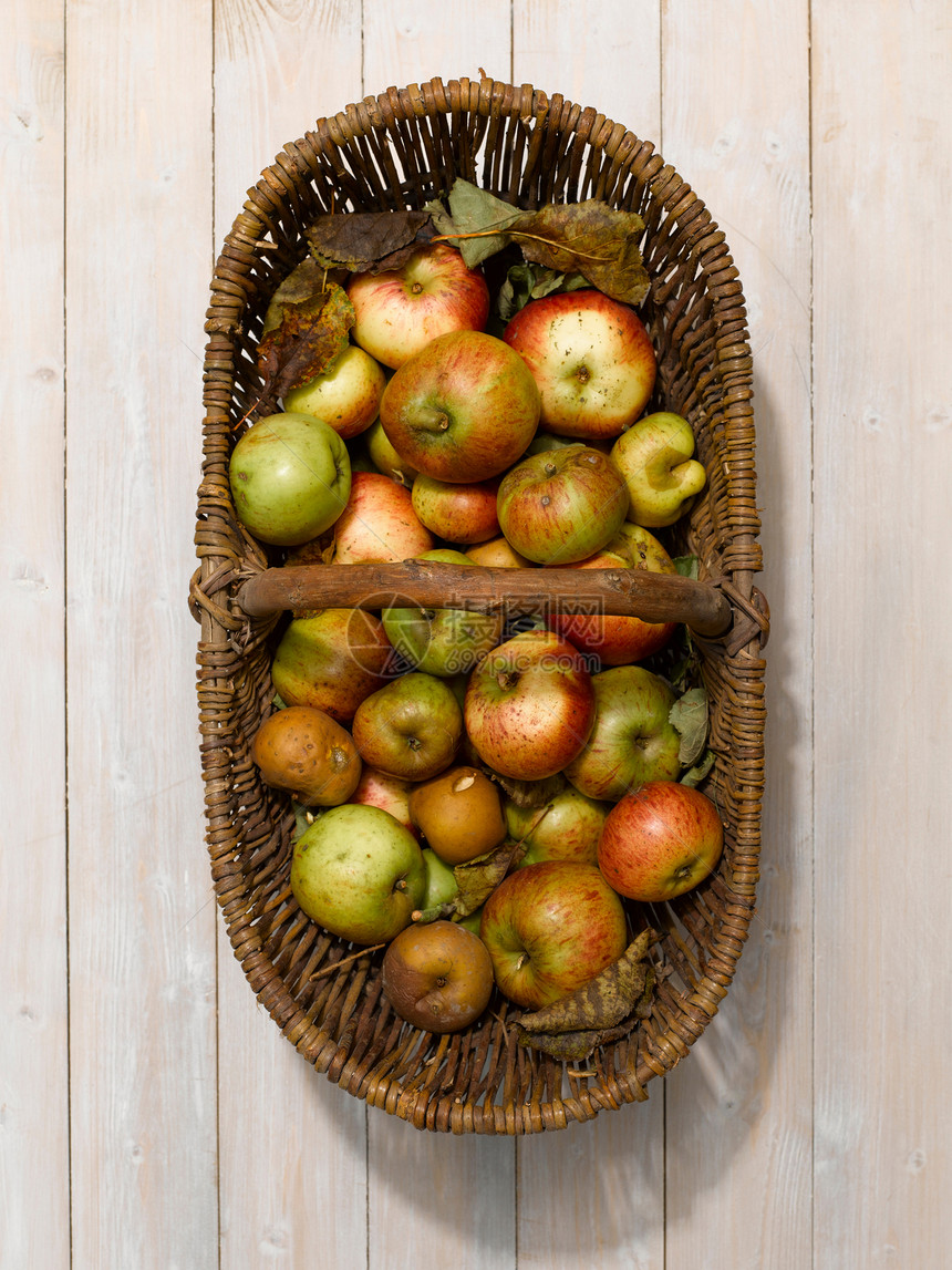 木制桌上的一篮苹果图片