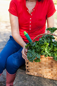 携带一篮子蔬菜的女性图片