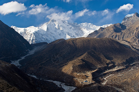 山谷和远处的雪山高清图片