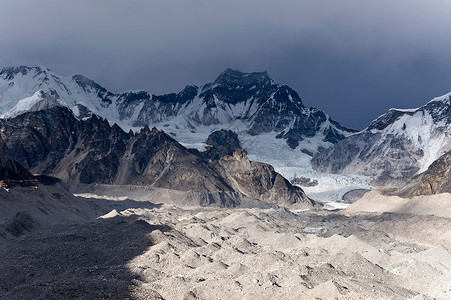 恩戈祖姆帕冰川山谷盆地背景