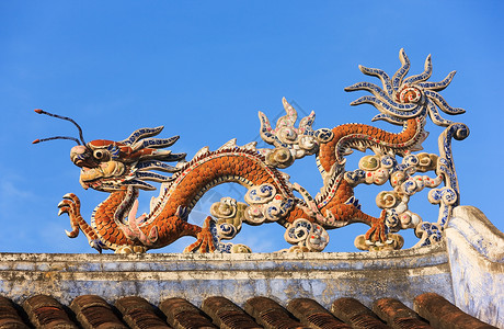越南广省贺安庙顶的龙形图案图片