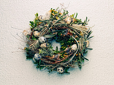 花环形状的巢和蛋背景图片