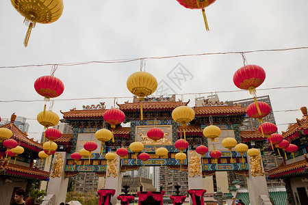 香港黄大仙庙图片家门前挂满了灯笼背景