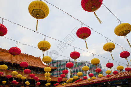 香港黄大仙庙图片家门前挂满了灯笼背景