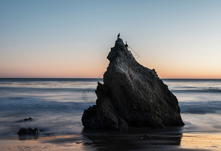 美国加利福尼亚州马里布的海滩岩石和鸟高清图片