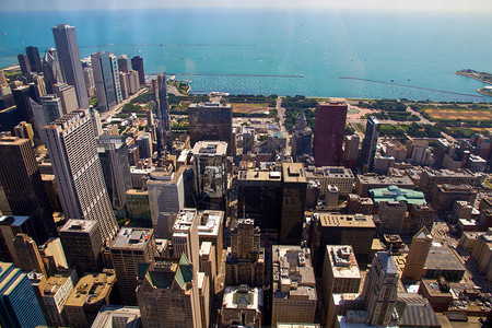 在芝加哥的空中观察城市景色图片