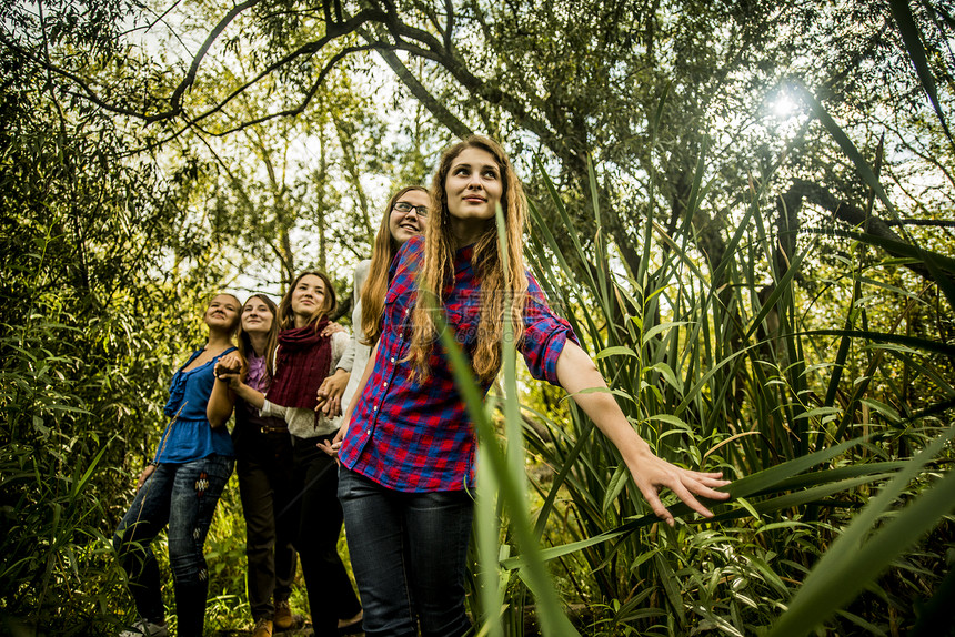 5名年轻妇女探索沼泽地图片
