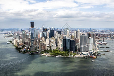 美国纽约市曼哈顿航空视图背景图片