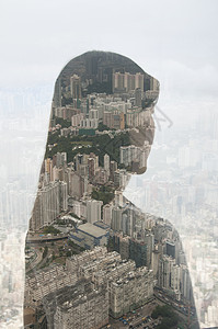 商业女人和香港市风景综合形象图片