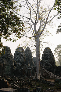 BanteayKdei寺庙吴哥Wat综合建筑暹粒柬埔寨背景图片