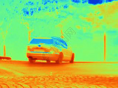 热图像轮胎的热度和超速汽车的排气背景图片