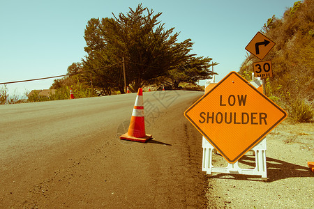 美国加利福尼亚州大南1号高速公路的警告牌背景图片