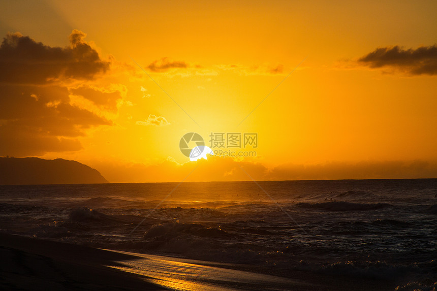 美国夏威夷海滩日落图片