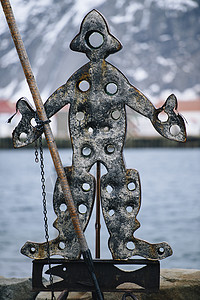 使用渔棍的人金属雕塑图片