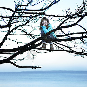 光秃秃树上坐在树上的女孩背景
