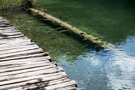克罗地亚普利维采湖公园的木头桥图片