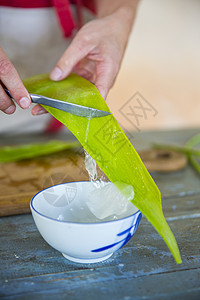 从芦荟叶里刮出液体图片