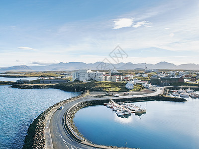 冰岛港的高角度视图背景图片