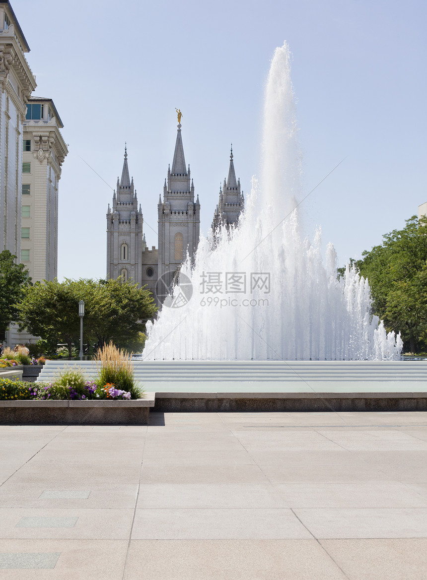 美国犹他州盐湖市城水泉和莫尔蒙寺庙美国犹他州盐湖城图片